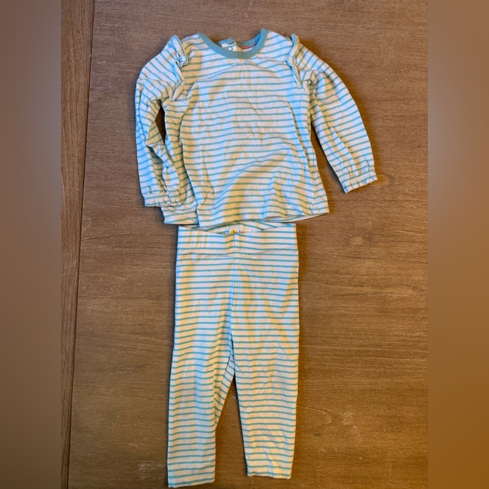 Baby Boden Striped Pajama Blue and White Matching Set.